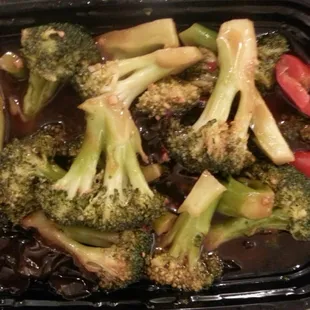 broccoli w/ garlic sauce. so delicious, it tastes like general gau&apos;s sauce, actually.