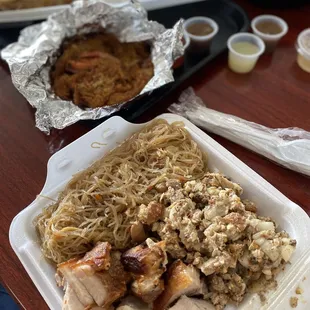 Lechon, pancit, and sisig