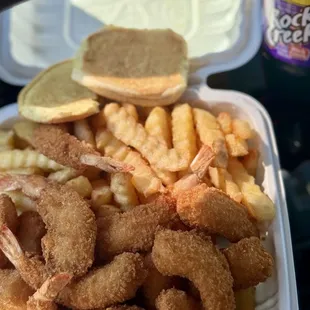 Crispy Shrimp &amp; Fries meal w/ Grape rock creek