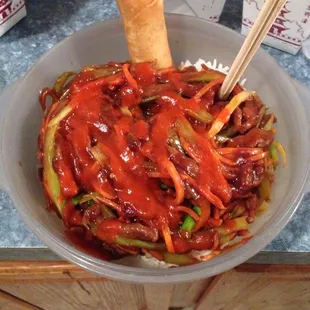 Szechuan beef with sriracha.