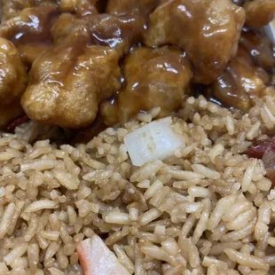 Orange chicken with pork fried rice. So good!