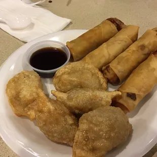 Pork Dumplings and egg rolls(delish)