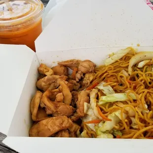 Chicken yakisoba and Thai iced tea. So good!