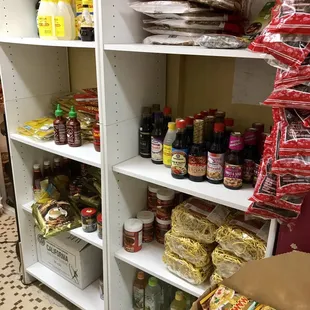 shelves of food items