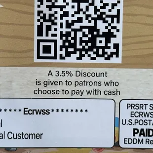 3.5% discount for paying with cash
