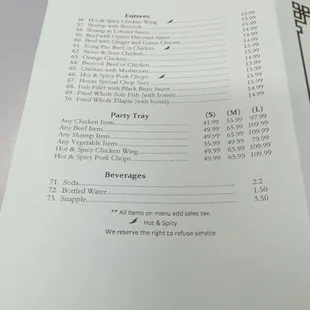 the menu and prices