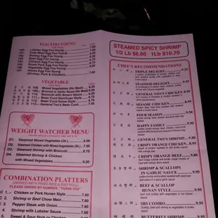 the menu for the restaurant