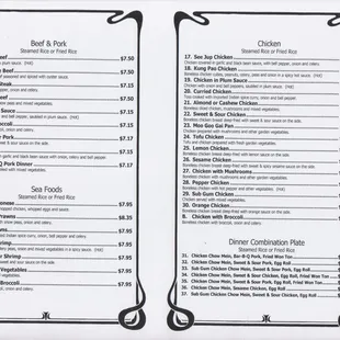 Inside Dinner Menu