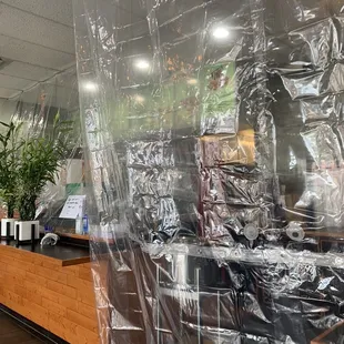 Covid safety precautions with plastic curtains. Inventive