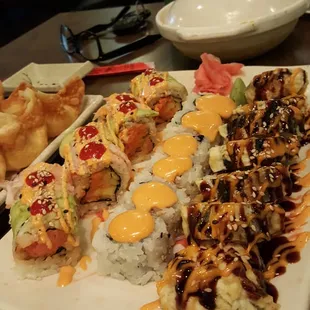 From left to right spicy mexican, spicy tuna, and dynamite roll!