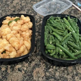 Salt Pepper Shrimp and stir fry ( no sauce) green beans!!