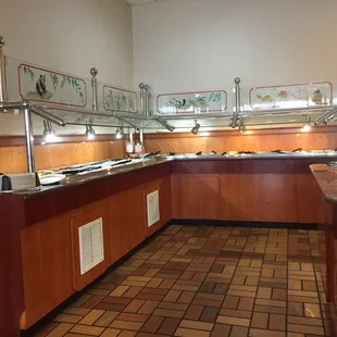 a buffet with a variety of food items