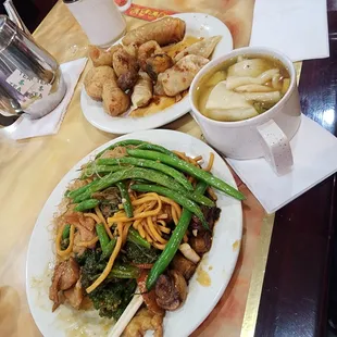 two plates of food on a table