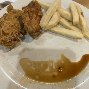 fried chicken and french fries on a plate