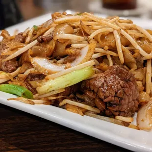 Beef chow fun, dry (no sauce). $14.99.