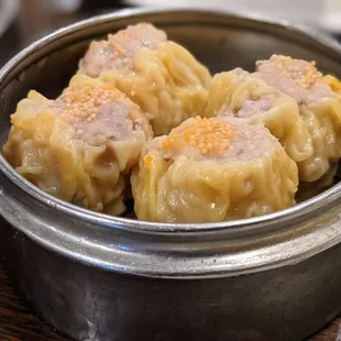 Pork shumai.  Dim sum pricing as of August 2021: Small dish $4.09, medium dish $4.99, large dish $5.99.