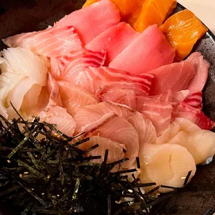 Home made Chirashi bowl, with fresh sushi grade fish