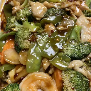 Shrimp and chicken with garlic sauce-loved the spice but just wished the sauce was thicker.