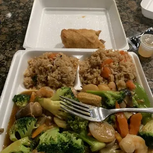 Shrimp and garlic sauce.  Egg roll.