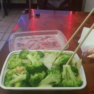 broccoli and chopsticks in a bowl