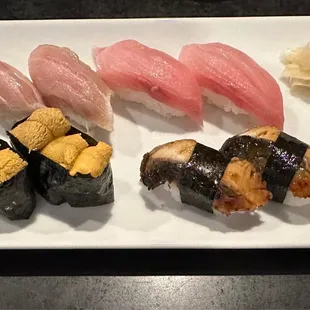 Nigiri- Toro, YellowTail,  Sea Urchin, Eel