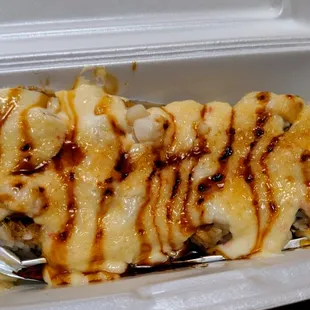 Los Alamos Origami Restaurant dynamite baked roll ordered to go