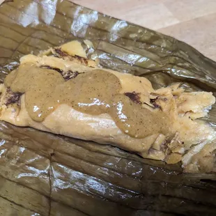 Chicken mole tamale with provided salsa