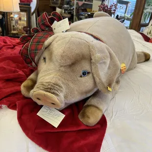 they have changed their decor up for christmas.  steiff pig has all it&apos;s tags including button in ear for $525.00