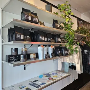 shelves of coffee and coffee bags