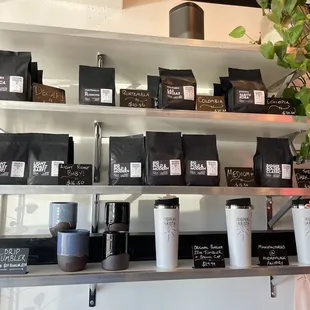 They sell coffee beans, cups, and mugs