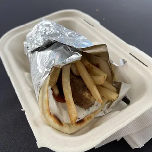 french fries wrapped in foil