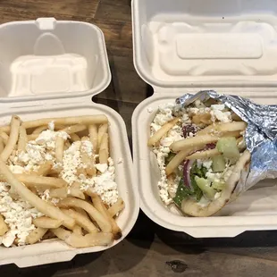 Feta fries and Veggie Pita