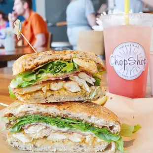 a sandwich and a drink