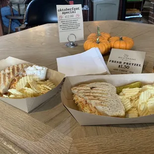 Turkey Reuben (split). Pay the $1.25 extra for the chip dip. Next time, we'd get 2 so we don't have to share it!