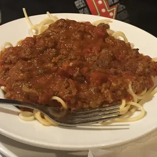 Spaghetti with chunky meat sauce... excellent!