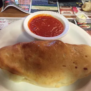 Stromboli, small.... outstanding dough. Sweet sauce.. yum.