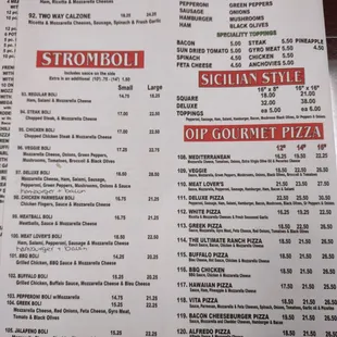 the menu of the restaurant