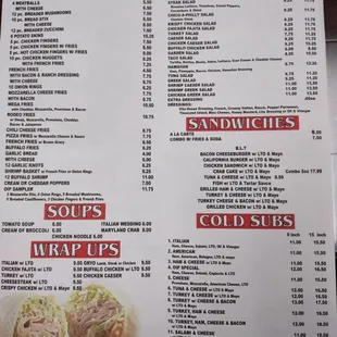 the menu of the restaurant