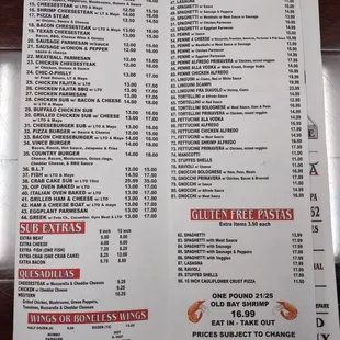 the menu of the restaurant
