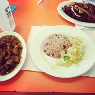 three plates of food on a table