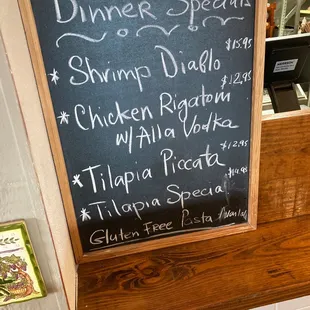 a menu on a blackboard