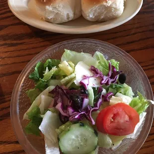 Salad and bread with meal