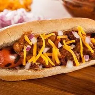 hot dog with chili and cheese