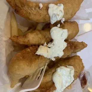 Fish and chips! I topped it with the usual tartar to make sure I ate all of the deliciousness.