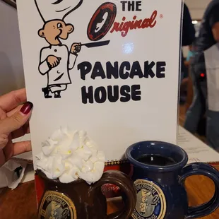 Coffee for me. Hot chocolate for my boy.