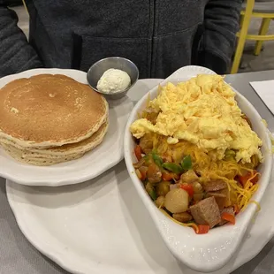 Andouille Chicken Sausage Skillet side of pancakes