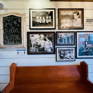 a wall of family photos