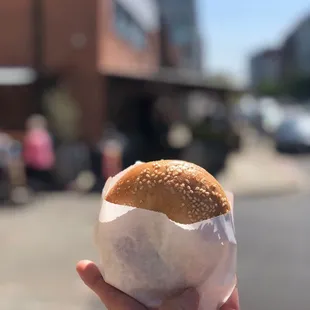Random bagel sell by Good Dumplings business inside the brewery. All proceeds going to AAPI. Asian inspired cream cheese