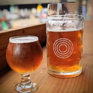 A stein and the cutest 5oz glass of their Octoberfest beer