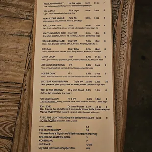 Beer menu